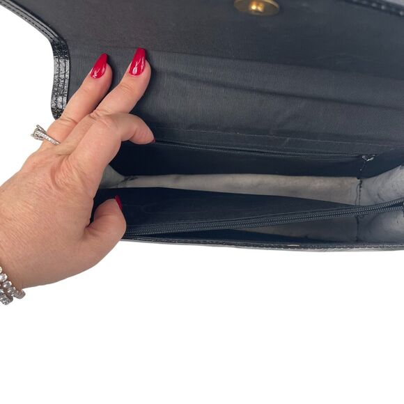 VTG 70s Vivace Black Patent Eel Skin Medium Purse Envelope Clutch Asymmetrical - Picture 6 of 12